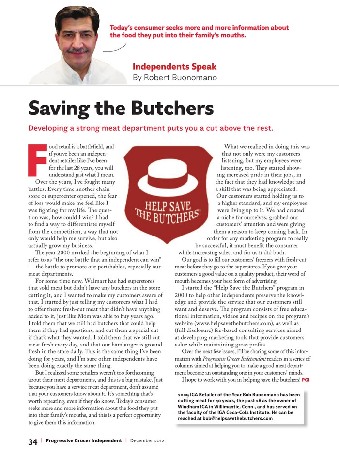 Original Progressive Grocer Independent page for Saving the Butchers
