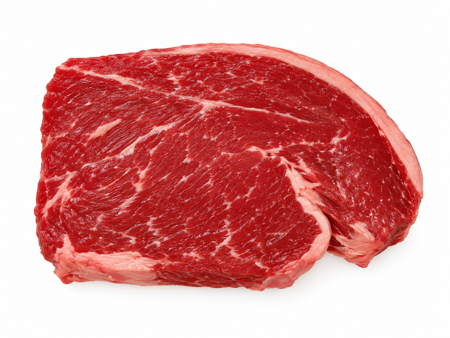 Uncooked Top Sirloin steak on a white background
